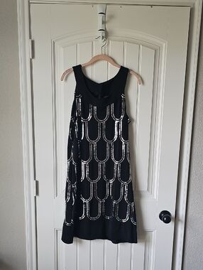 Scarlett Nite Vinatge Retro Black Dress with Silver Sequin Arcs
